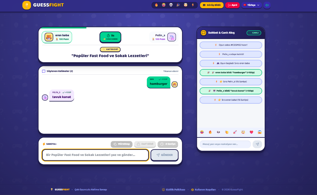 GuessFight Web Oyunu Arayüzü